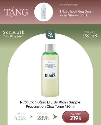Nước Cân Bằng Dịu Da Klairs Supple Preparation Cica Toner 180ml