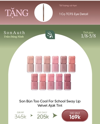 Son Bùn Lì Mờ Too Cool For School Sway Lip Velvet Ajak Tint 3.3g