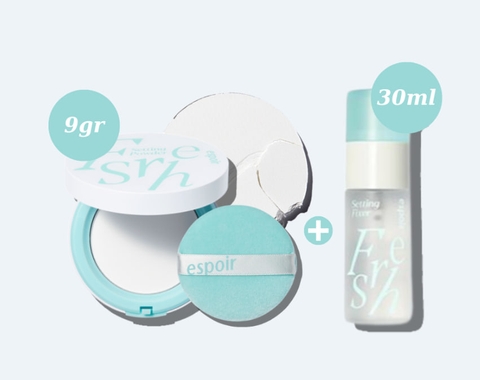 Bộ Sản Phẩm Phấn Nén Espoir Fresh Setting Powder 9g+Setting Fixer 30ml