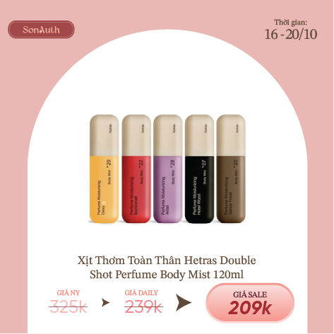 Xịt Thơm Dưỡng Da Và Lưu Hương Hetras Double Shot Perfume Body Mist 120ml