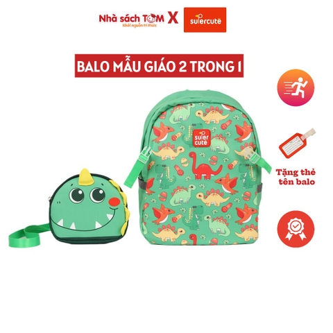 Balo mẫu giáo Supercute 2 trong 1 kết hợp túi đeo chéo ngộ nghĩnh cho bé, balo mầm non siêu nhẹ, chống nước, kiểu dáng đáng yêu  SF125