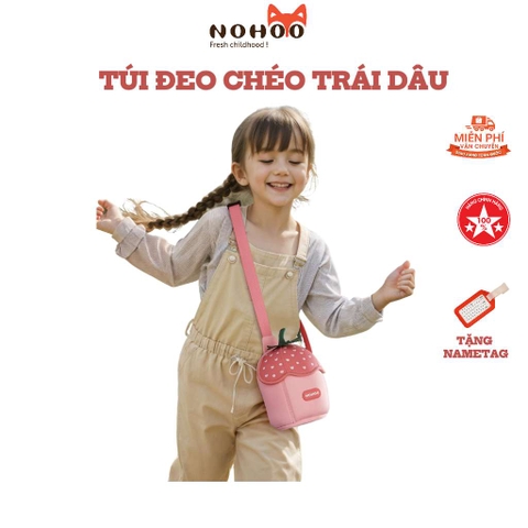 Túi đeo chéo, túi đeo vai trái dâu màu hồng Nohoo cho bé, túi mini dễ thương, nhẹ, phù hợp bé đi chơi hằng ngày