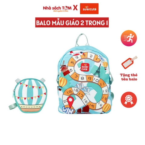 Balo mẫu giáo Supercute 2 trong 1 kết hợp túi đeo chéo ngộ nghĩnh cho bé, balo mầm non siêu nhẹ, chống nước, kiểu dáng đáng yêu  SF169