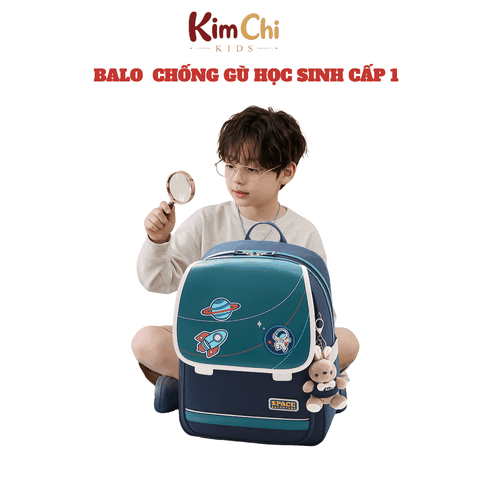 Balo học sinh tiểu học Worm's home balo cao cấp chống gù balo cho bé siêu nhẹ chống nước nhiều ngăn - KimChi Kids -S34202