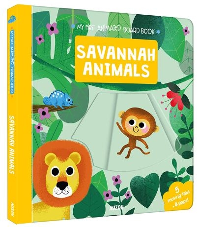 Sách ngoại văn My first animated board book chủ đề Savannah Animals NXB Auzou books