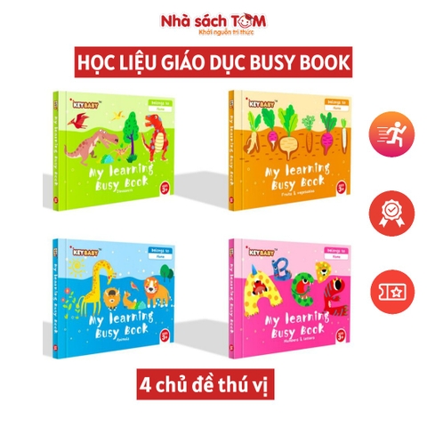 Busy book học liệu giáo dục Keybaby, đồ chơi thông minh Montessori, sách bóc dán cho bé từ 3 tuổi