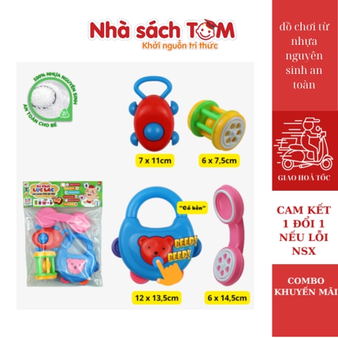 Đồ chơi lục lạc cầm tay cho bé,bộ đồ chơi xúc xắc, Hoàng Thu Toys,nhựa nguyên sinh an toàn cho bé