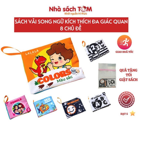 Đồ chơi sách vải song ngữ kích thích đa giác quan cho bé từ 0-3 tuổi - Lalala baby