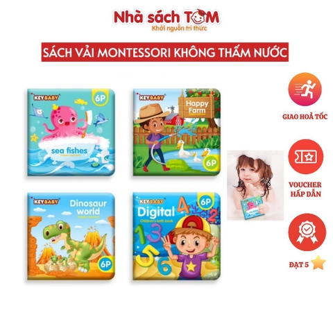 Sách vải Montessori Keybaby đồ chơi giáo dục sớm cho trẻ từ 3 tháng tuổi sách vải không thấm nước