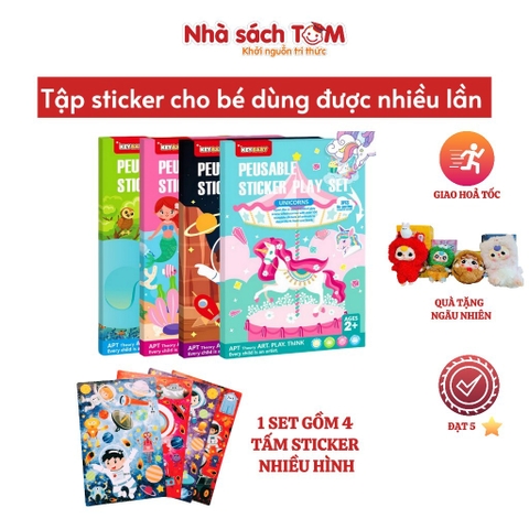 Quyển sticker Keybaby sách dán hình cho bé dùng được nhiều lần không rách