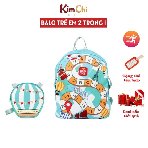 Balo mẫu giáo Supercute 2 trong 1 kết hợp túi đeo chéo ngộ nghĩnh cho bé, balo mầm non siêu nhẹ, chống nước, kiểu dáng đáng yêu  SF169