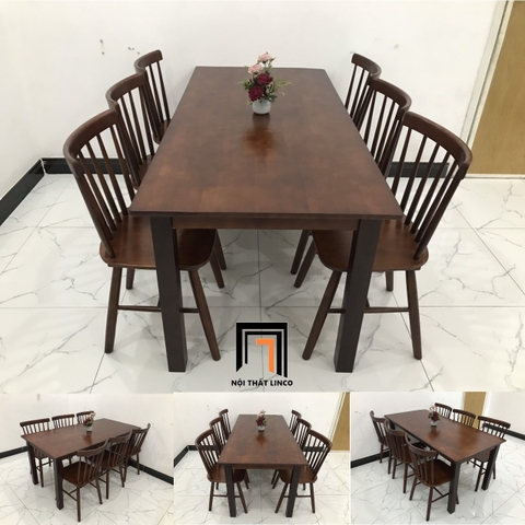 A1 Bộ bàn ăn 6-KH6-G18-B108-naugo 6 ghế 7 nan màu cafe nâu