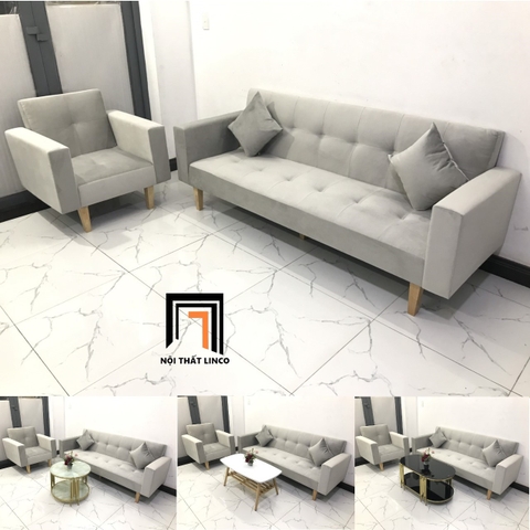 H1 Bộ ghế sofa văn phòng giá rẻ KL4 GBL2 xám tro vải nhung