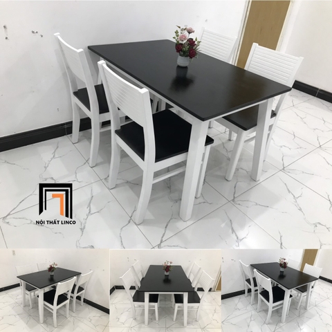 Bộ bàn ăn gỗ hiện đại 4 ghế 4-KH4-G7-B108 màu đen trắng