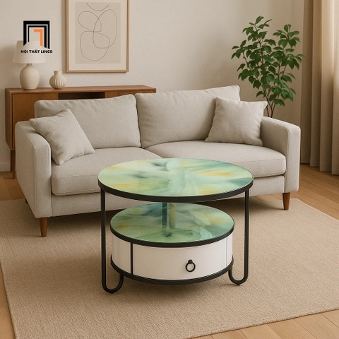 C1 Bàn sofa gia đình mặt kính giả đá BTPK20 Carton 60 x 45 hộc kéo