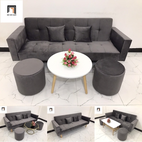 C1 Set ghế sofa giường nằm nhỏ gọn GBL2 2m xám đậm vải nhung