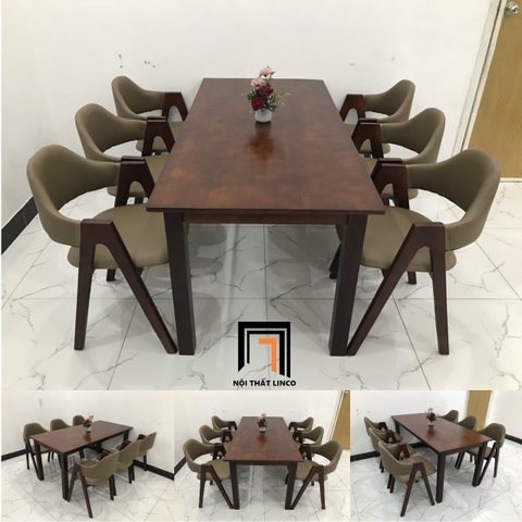 J2 Bộ bàn ăn dài 1m6 6 ghế 4-KH6-G5-B108-nausi nâu cánh gián