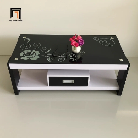 B5 Bàn trà kính in hoa xinh xắn BTPK53 Serreta dài 1m hộc để đồ nhỏ