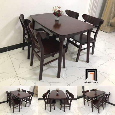 A3 Bộ bàn ăn 4 ghế nệm gỗ 8-KH4-G3-B108-naugo màu nâu cánh gián