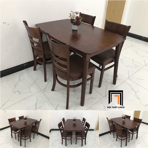 G1 Bộ bàn ăn gia đình 4 ghế nệm da màu nâu đậm 3-KH4-G02-B108