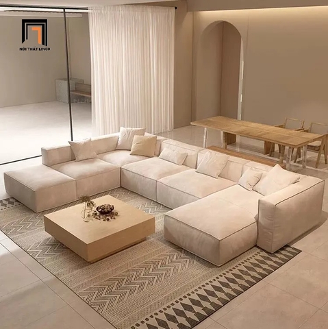 P2 Bộ ghế sofa U phòng khách UT2 Woka 3m25 vải nhung xám