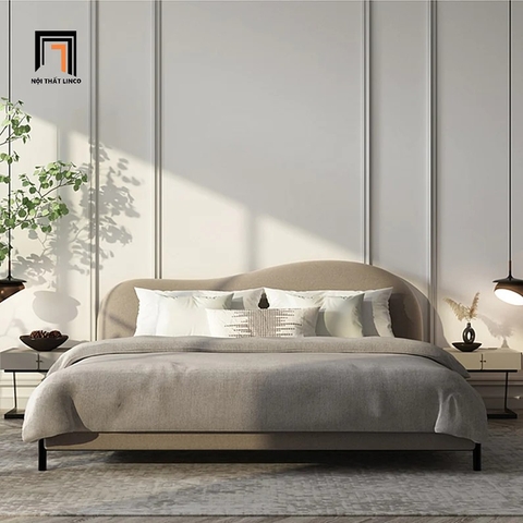 H1 Giường ngủ vải nhung nâu nhạt 1m6 x 2m GN52 Jalyn cho chung cư