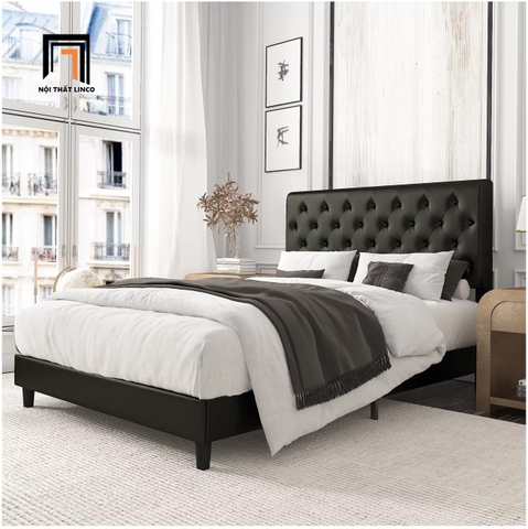 Giường ngủ bọc da giả GN13 Amolife 1m6 x 2m màu đen sang trọng