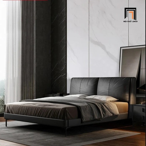 I3 Giường ngủ bọc da Pu xám đen GN69 Lelantos kiểu dáng sang trọng
