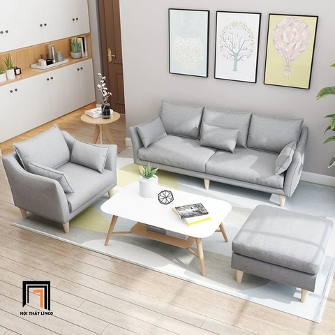 G2 Bộ ghế sofa gia đình vải nỉ KT110 Consenja xám trắng giá rẻ