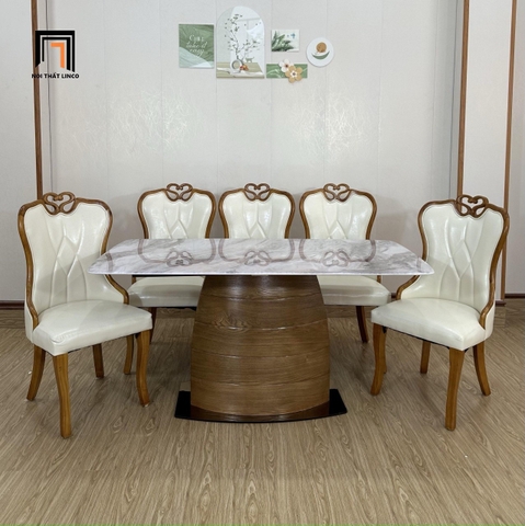 T2 Bộ bàn ghế ăn GF26-BAD6-G322-B362 6 ghế da công nghiệp