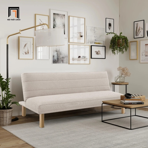 B3 Ghế sofa giường giá rẻ GB54 Calabas dài 1m7 trắng kem vải nỉ