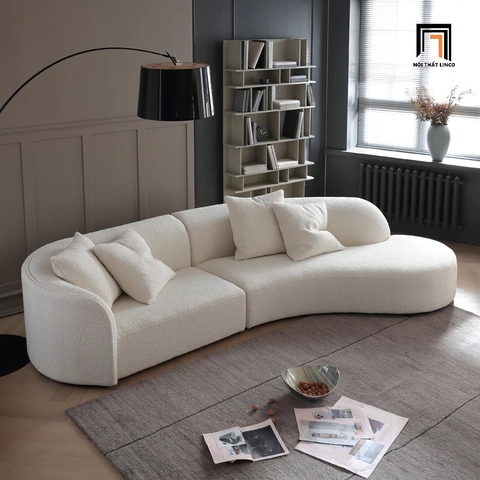 C4 Ghế sofa băng cong vải lông cừu BT195 Marfa 2m8 xinh xắn