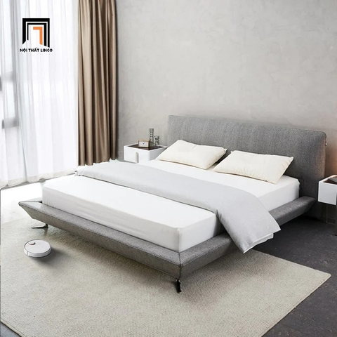 B3 Giường ngủ cao cấp bọc nỉ xám GN61 Amaya chân inox đẹp