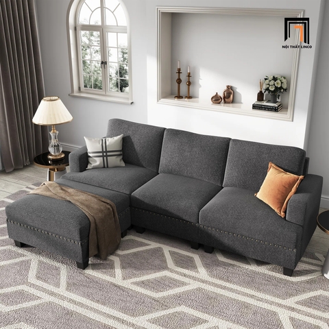 B1 Bộ ghế sofa 2m1 BT186 Nolany kèm đôn vuông vải nỉ đen