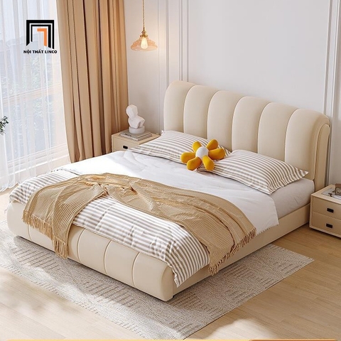 H2 Giường ngủ da giả sang trọng GN94 Cazavil màu be kem xinh