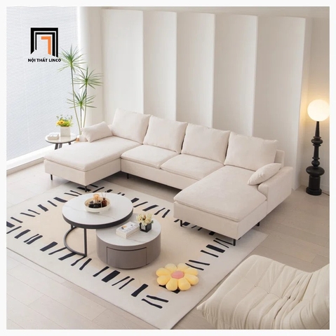 E3 Bộ ghế sofa chữ U giá rẻ UT30 Yushi 3m trắng kem vải nỉ