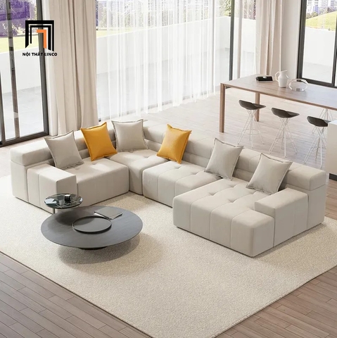 G1 Bộ ghế sofa U xám trắng vải nỉ UT7 Paden 2m4 giá rẻ
