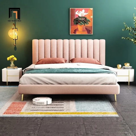 C3 Giường ngủ gia đình cao cấp GN32 Jasy vải nỉ nhung hồng phấn