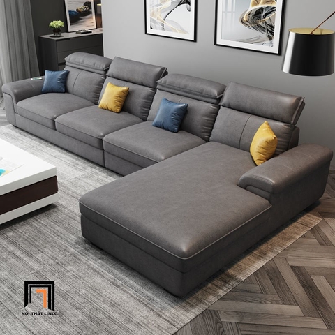 D3 Ghế sofa góc L da giả xám đậm GT85 Tianfy 3m x 1m8 hiện đại