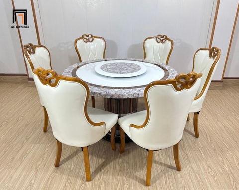 X2 Set bàn ăn tròn 1m3 mặt đá GF35-BAD6-G32-B363 cao cấp