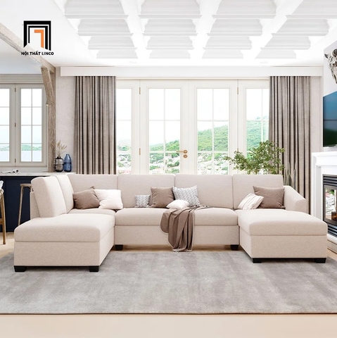 D1 Bộ ghế sofa chữ U gia đình UT18 Citra 3m vải nỉ trắng kem