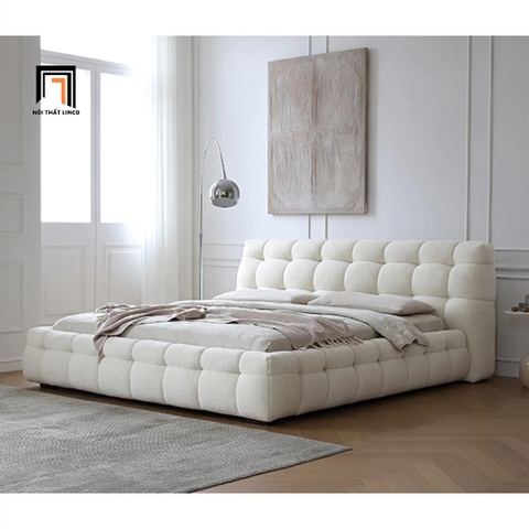 C1 Giường ngủ chia múi bọc vải lông cừu GN36 Addie màu trắng kem