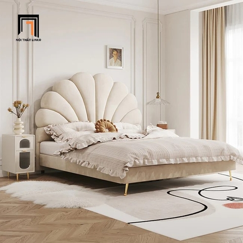 B1 Giường ngủ hình bông hoa xinh xắn GN41 Innis vải nỉ trắng kem