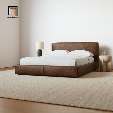 E1 Giường ngủ hiện đại bọc nệm 1m6 GN62 Curvy da giả màu nâu