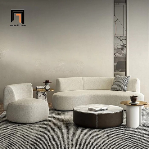 G1 Set ghế sofa vải lông cừu KT94 Olivia màu trắng kem cho tiệm