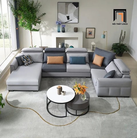 D4 Bộ ghế sofa U gật gù thư giãn UT8 Freda 3m2 phối màu nỉ
