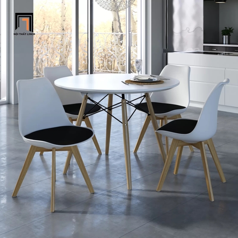 S1 Bộ bàn ăn 4 ghế nhựa chân gỗ 1-OC4-GCF11-B1 bàn tròn nhỏ xinh