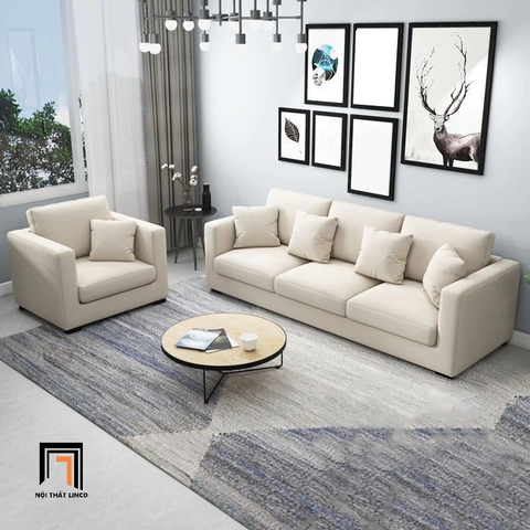 G3 Bộ ghế sofa gia đình giá rẻ KT91 Miller vải nỉ bố màu trắng kem