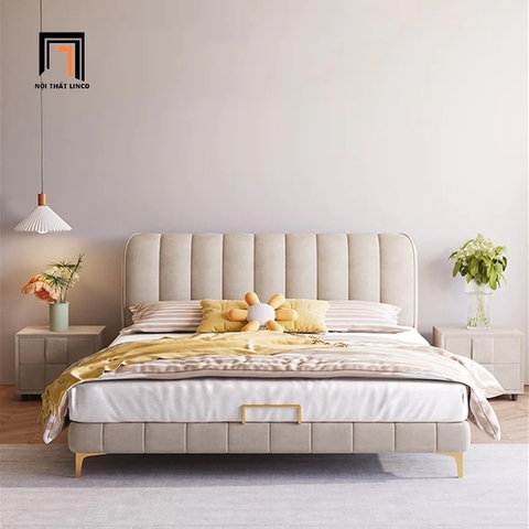 D2 Giường ngủ sang trọng GN53 Cato vải nhung đầu giường chia múi
