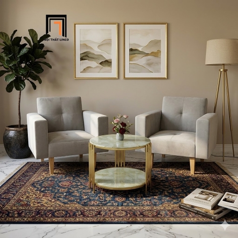 H2 Ghế sofa đơn 80cm văn phòng nhỏ DL4 GBL2 xám trắng vải nhung